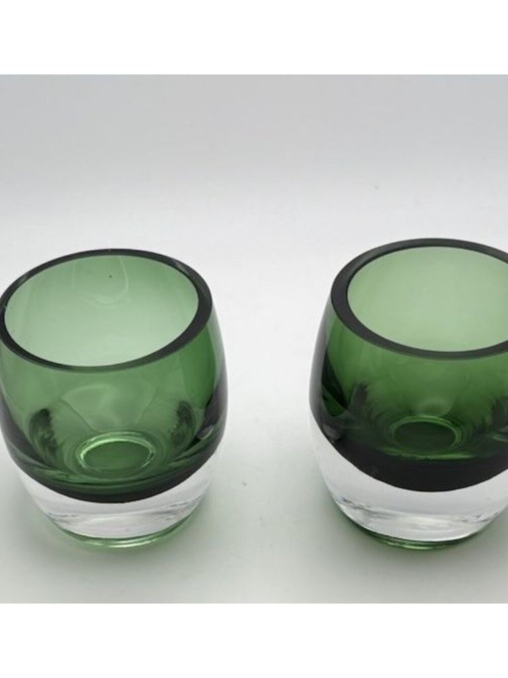 Crate & Barrel Diva Emerald Green Candle Votive Heavy Glass-Poland Set Of Two